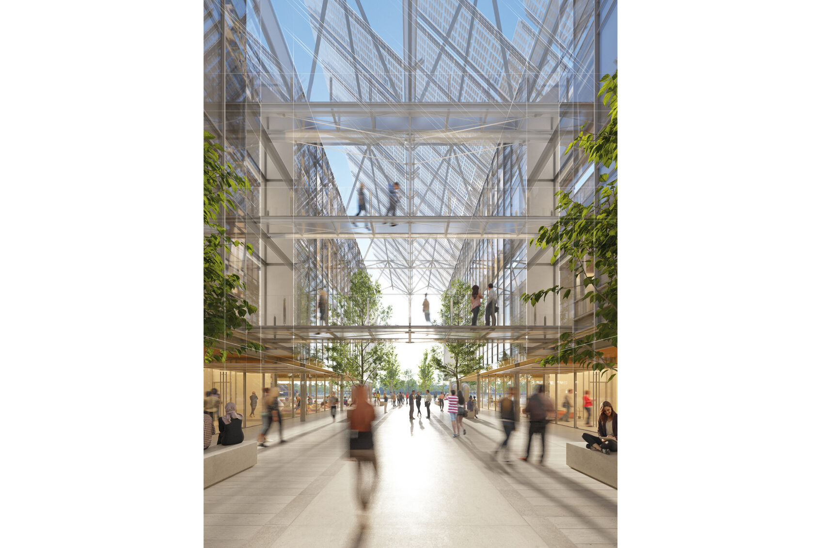 Rendering Campus Bovisa Drop - glass and steel walkways