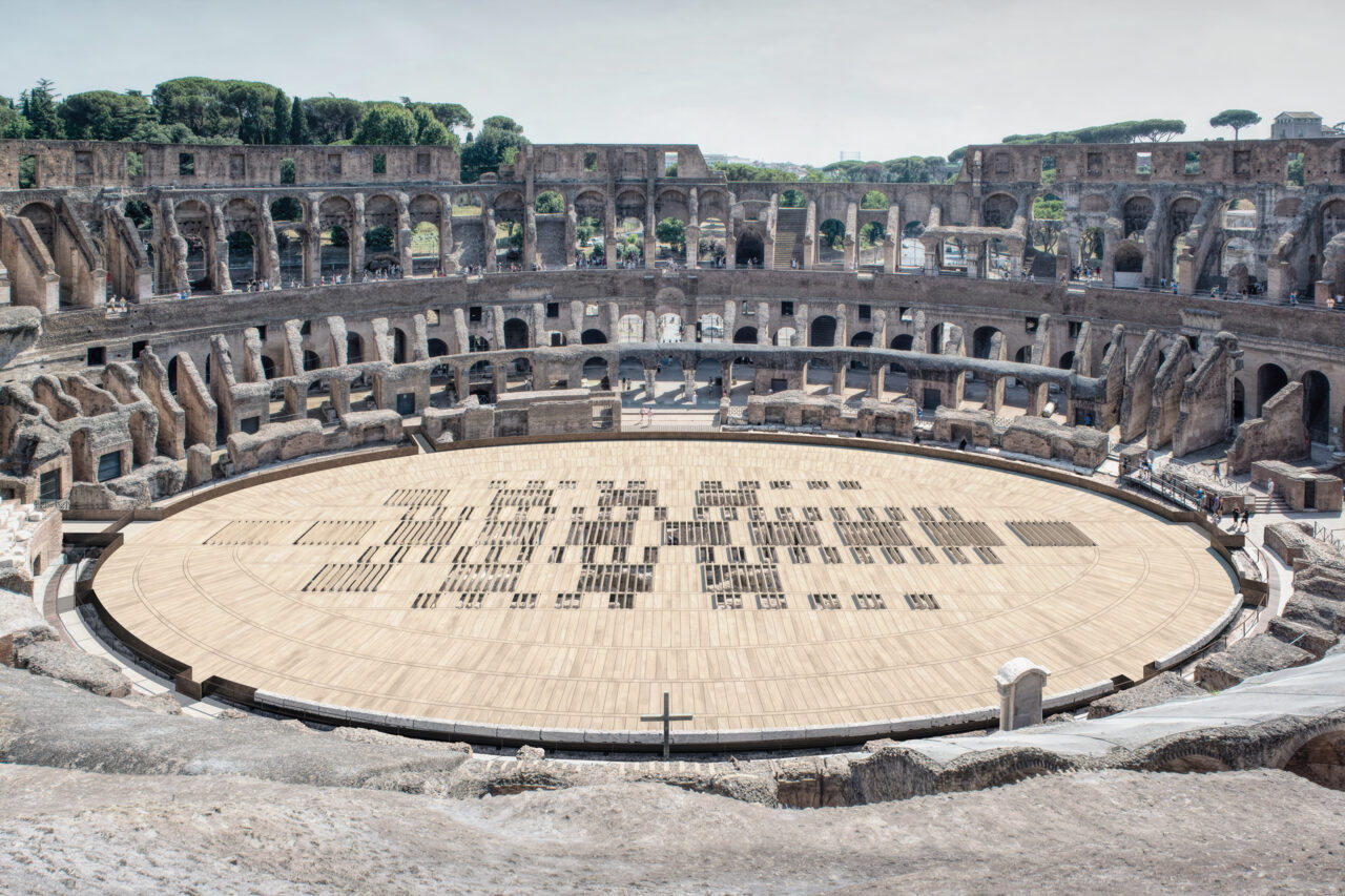 Wooden panels accoya new floor arena colosseum Rome