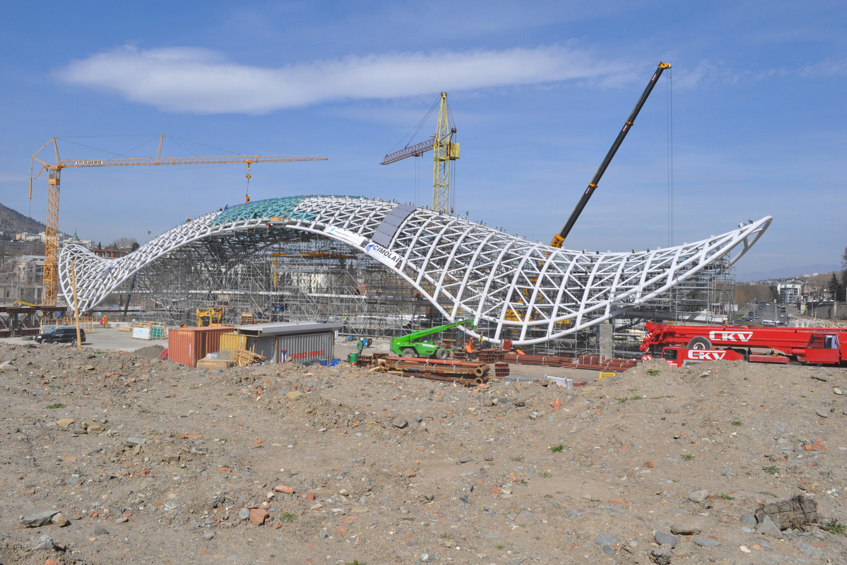 Side view of Tbilisi Peace Bridge construction site - Georgia