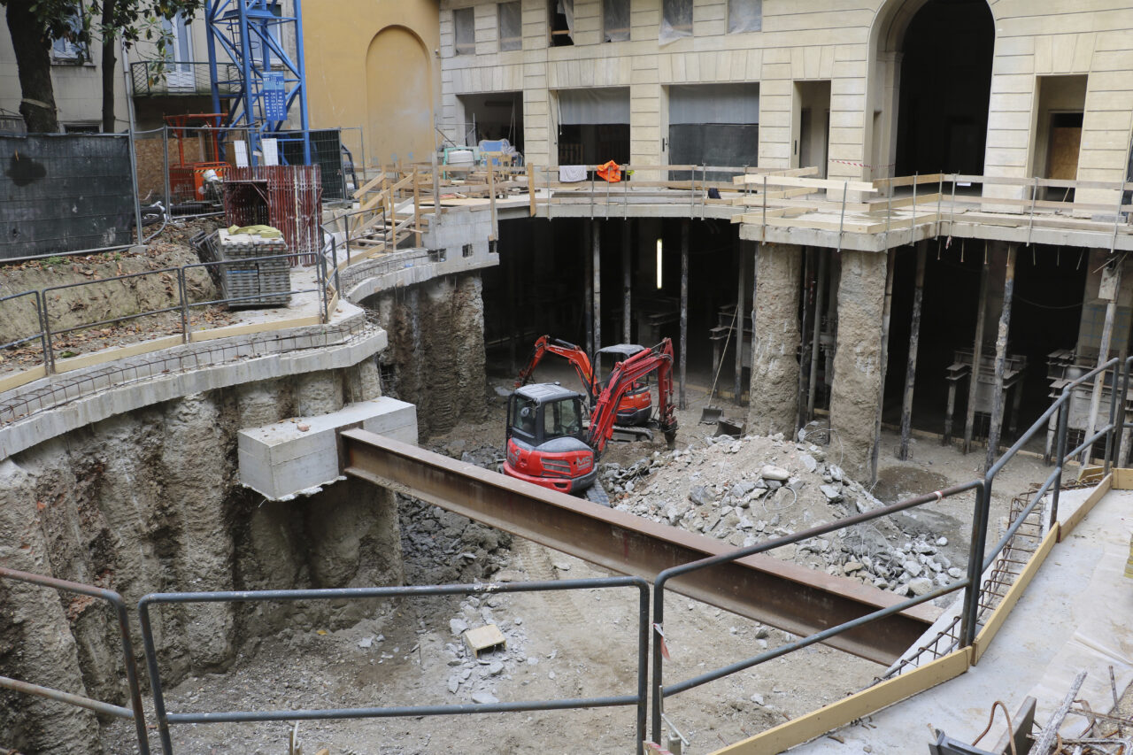 Building site new underground spaces Museum of Etruscan Art in Milan Fondazione Rovati