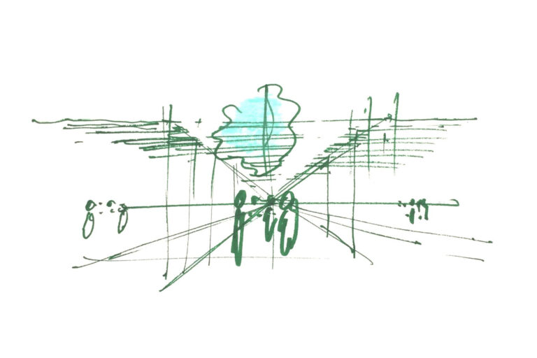 Sketch of the model school project in Sora (FR) by Renzo Piano
