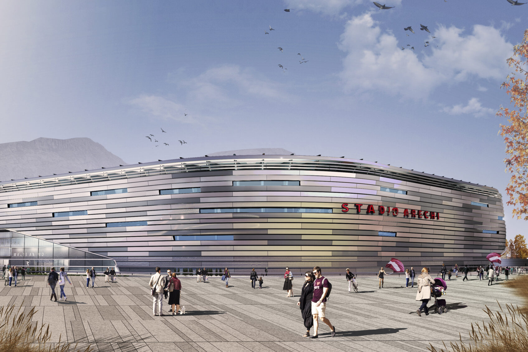 Rendering exterior view of project New Arechi Stadium in Salerno