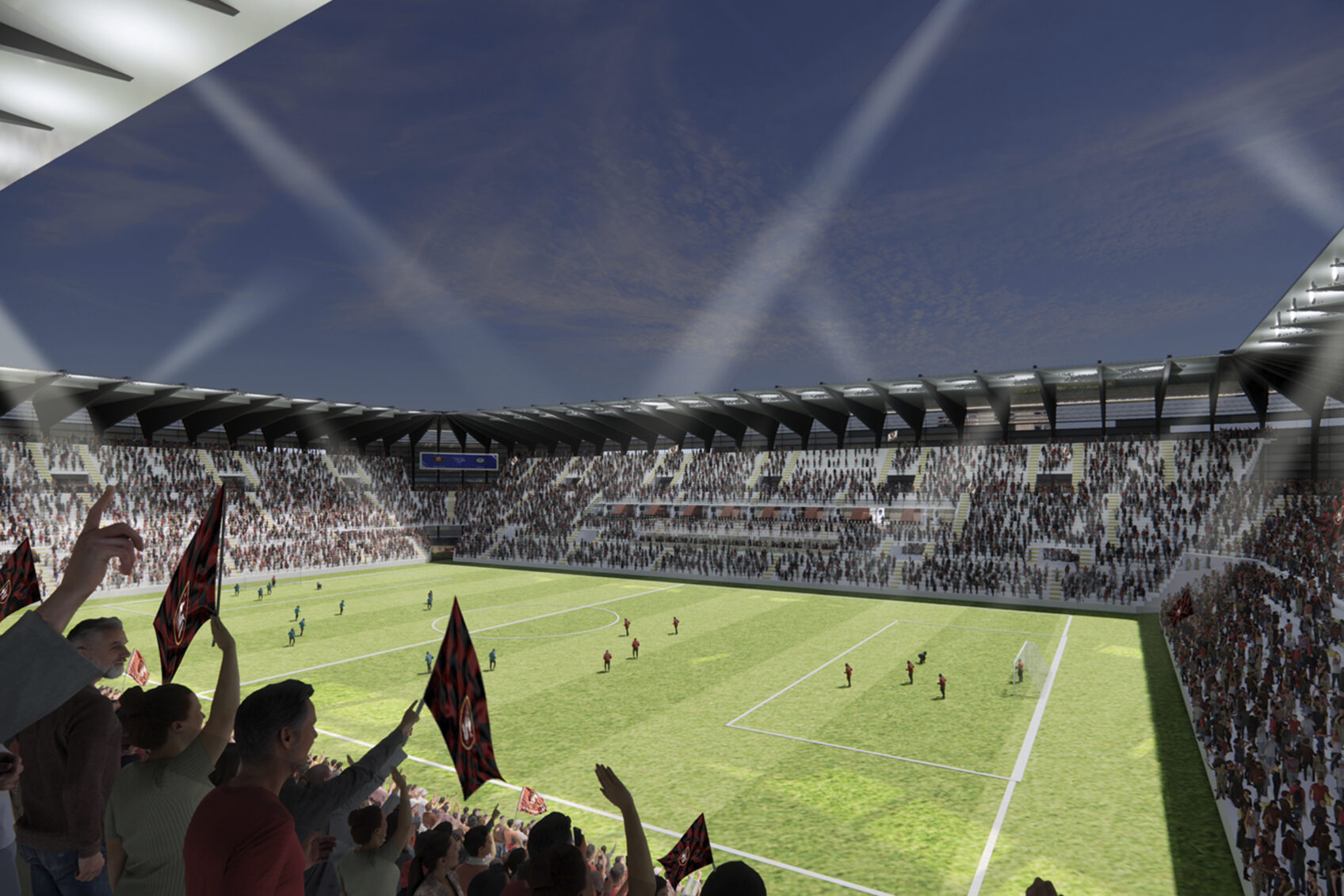 Rendering view of grandstands and playing field new Salerno Arechi Stadium