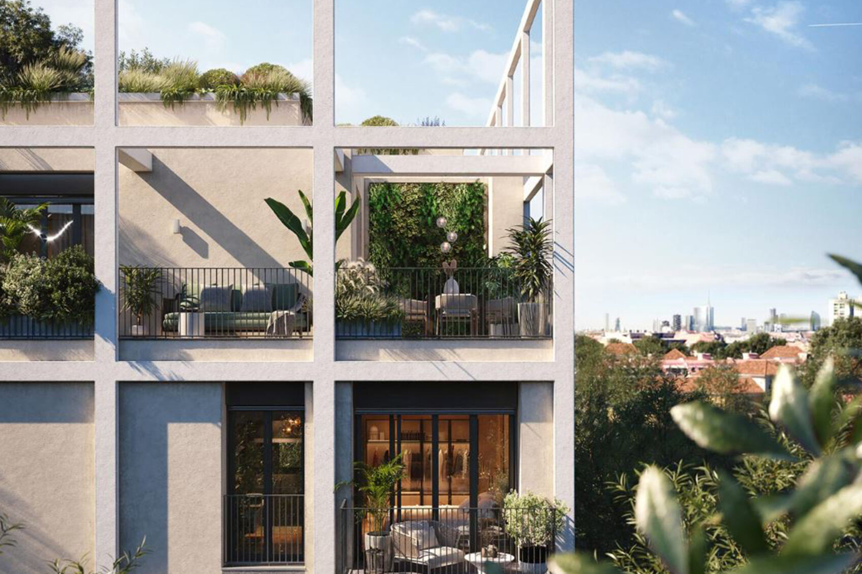 Render detail terraces and balconies new neighborhood SeiMilano