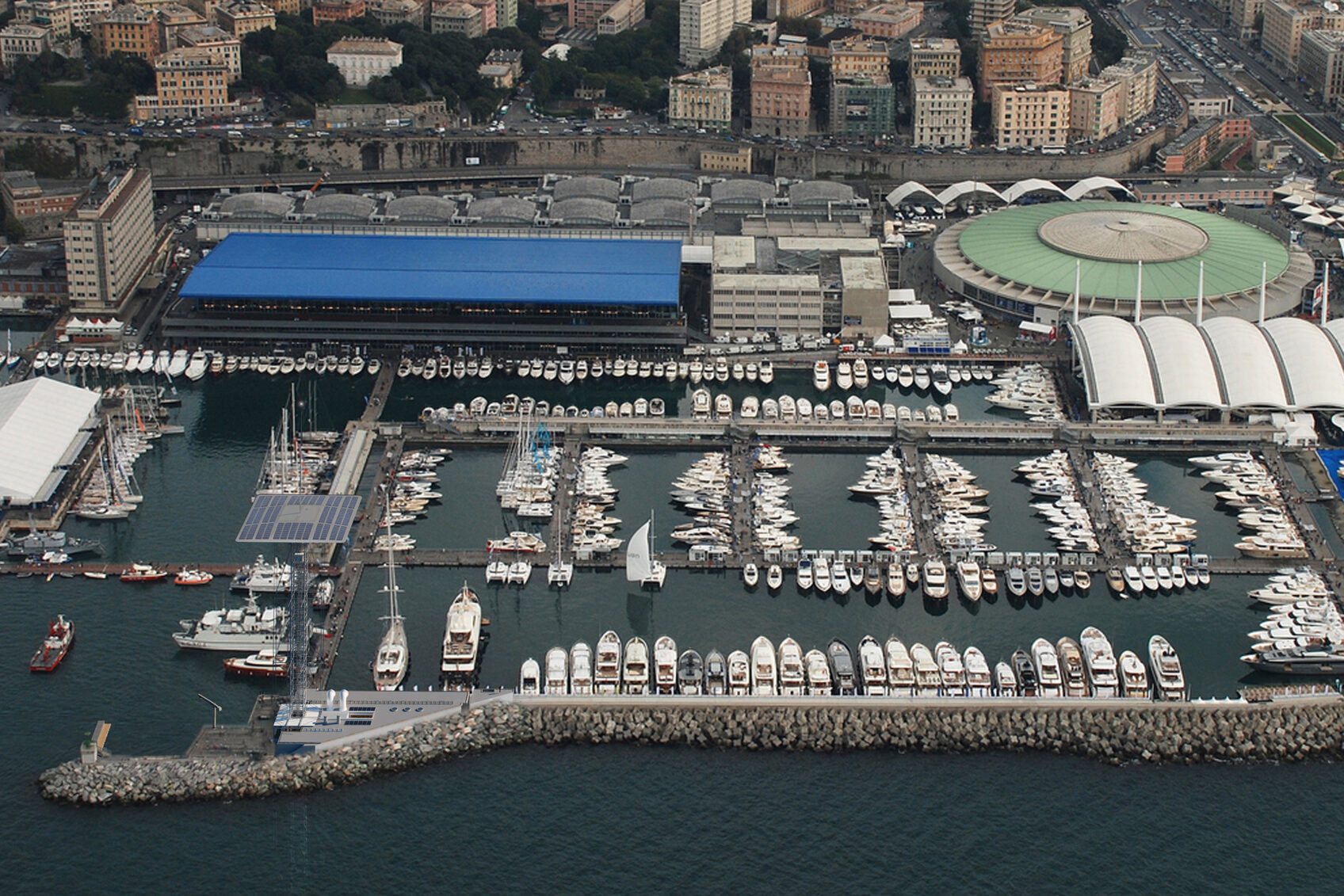 Top view of the new Pilot Tower and the Port of Genoa