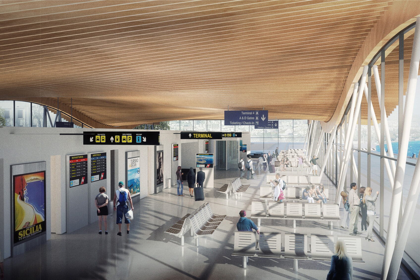 Render interni nuovo terminal passeggeri del Porto di Messina