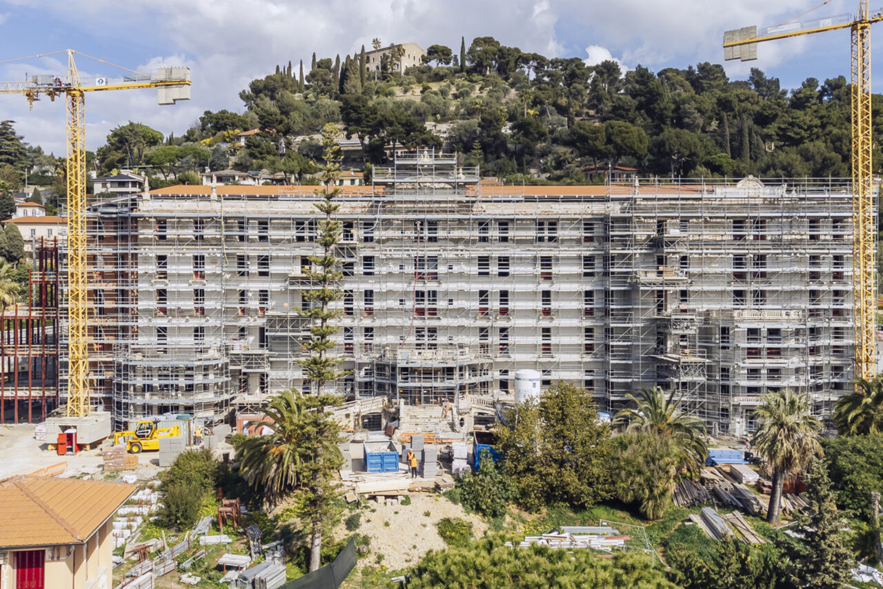 Construction site restuaration and re-functionalization for luxury residential use of the former Hotel Angst in Bordighera