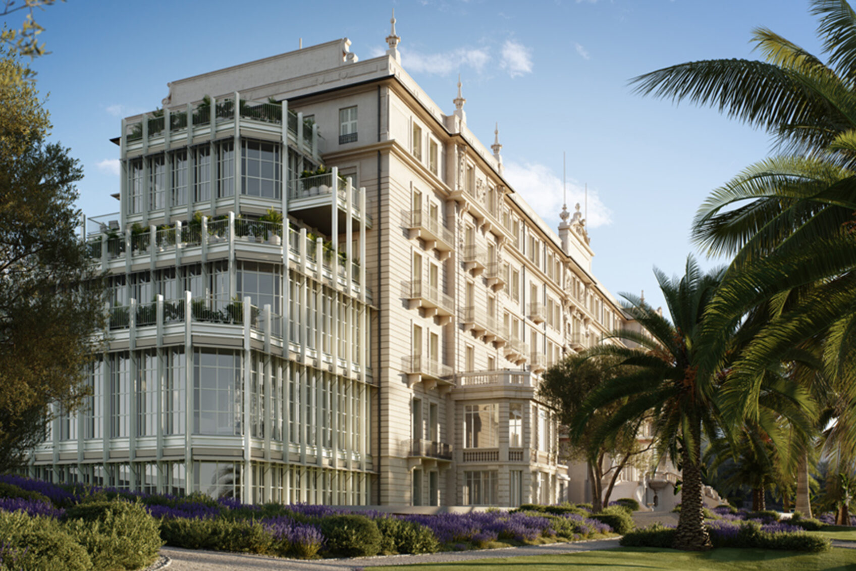 Render green areas and side view former hotel Angst Bordighera